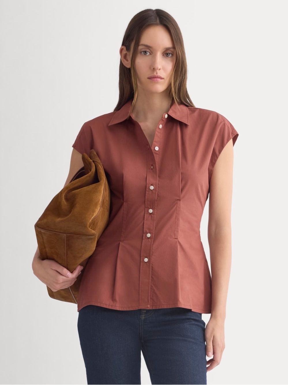 Everlane lightweight muscle shirt button up cotton size 2 henna red